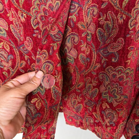 Habitat Red Paisley Print Tapestry Collarless Jacket, Arty Coat,  Size Large - Picture 3 of 8